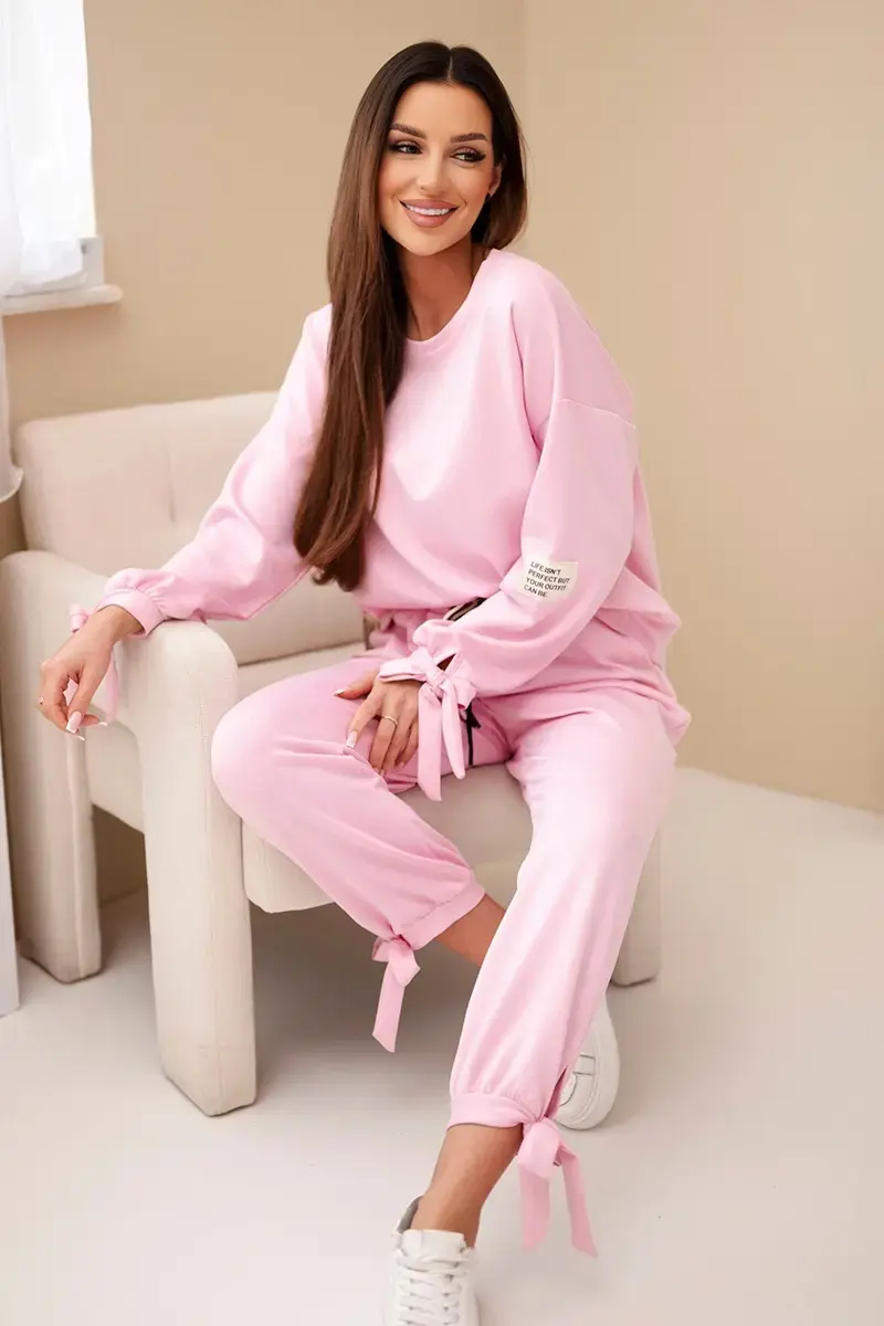 Dámska súprava z viskózy s viazaním, ružová