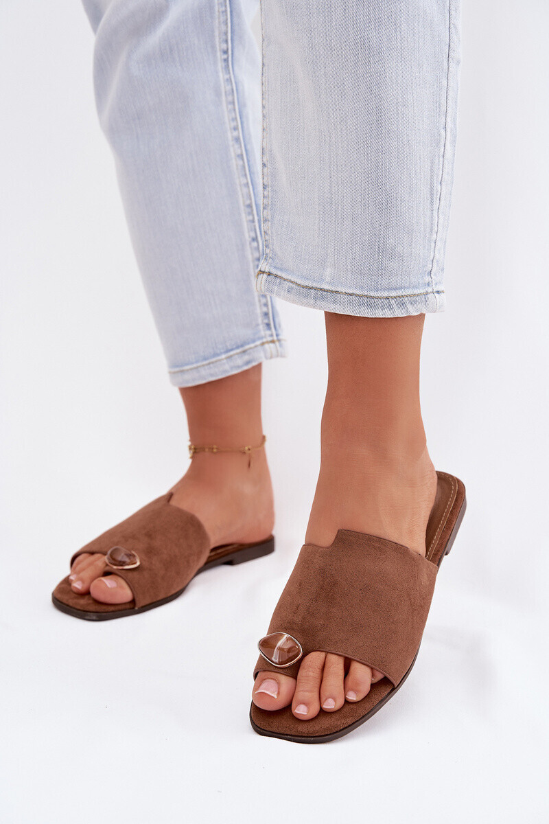 Dámske hnedé šľapky z eko semišu