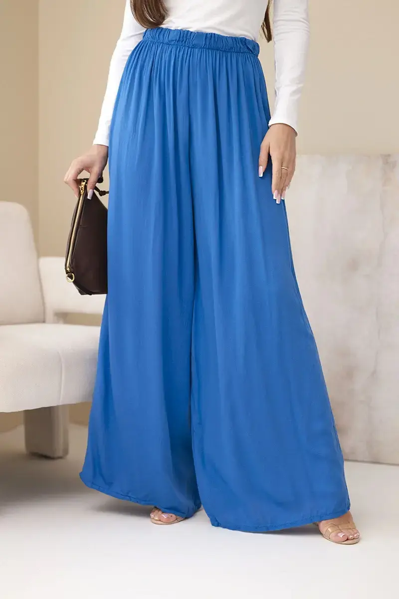 Dámske široké viskózové nohavice s elastickým pásom