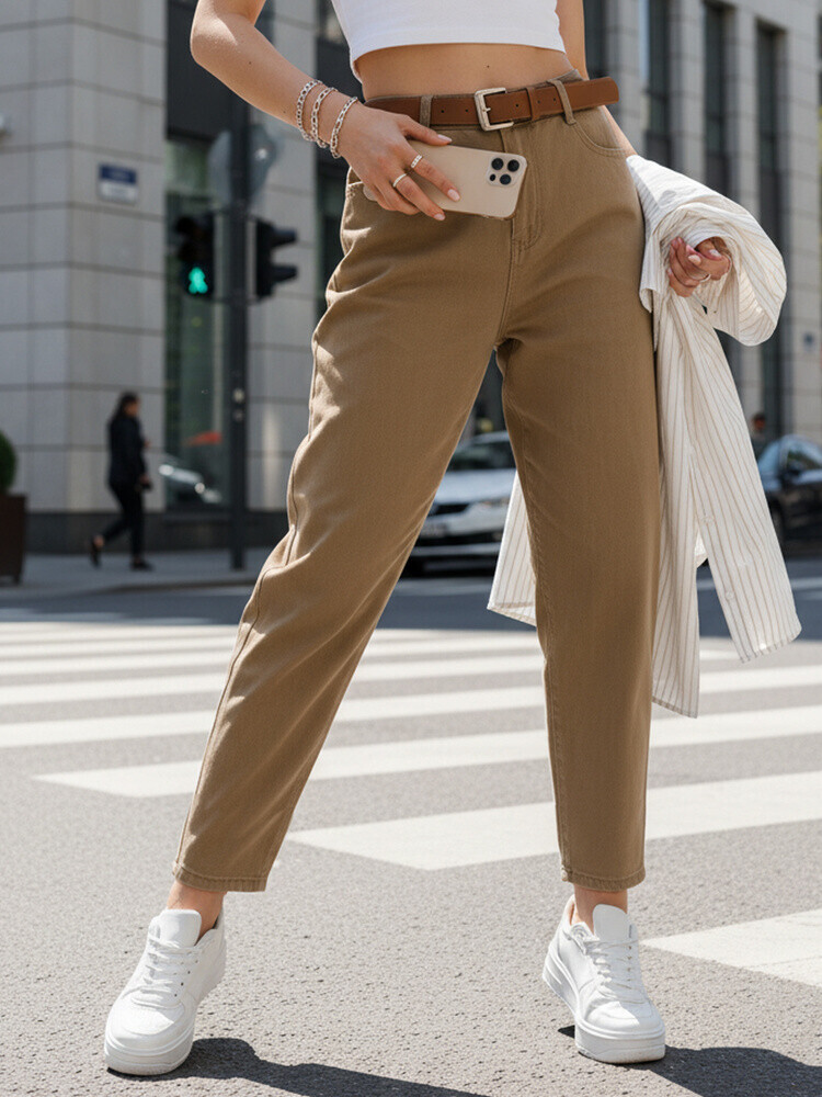 Jednofarebné nohavice s opaskom