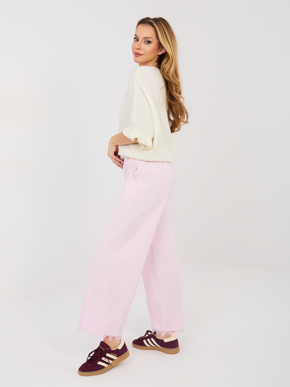 Svetloružové nohavice s elastickým pásom