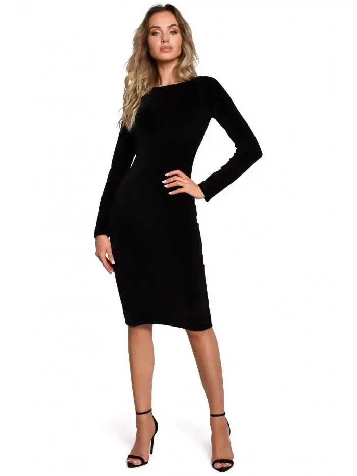 M565 Zamatové ceruzkové šaty - čierne EU XL