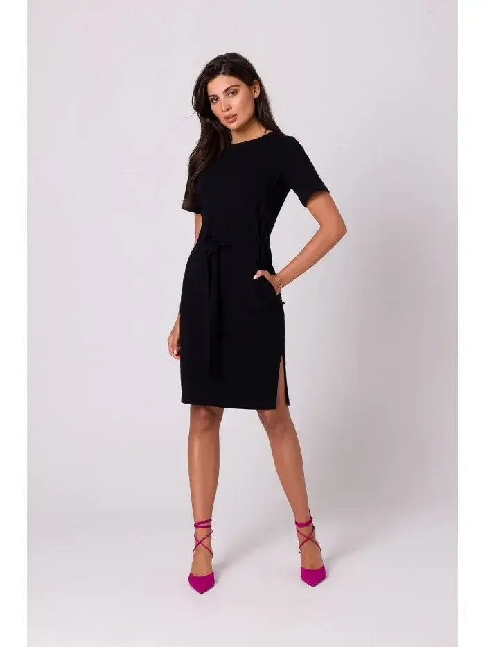 B263 Bavlnené šaty s vreckami - čierne EU XL