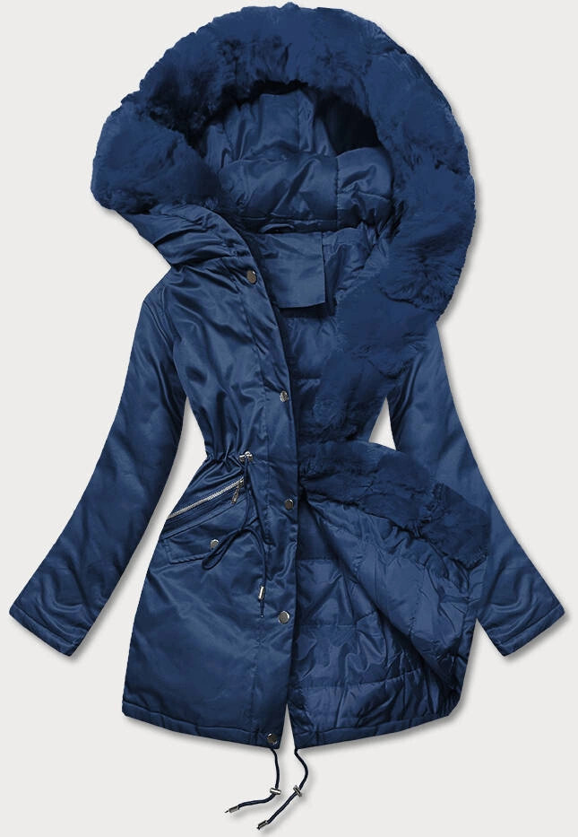 Tmavomodrá dámska bunda parka s kožušinou (5m762-215) odstíny modré M (38)