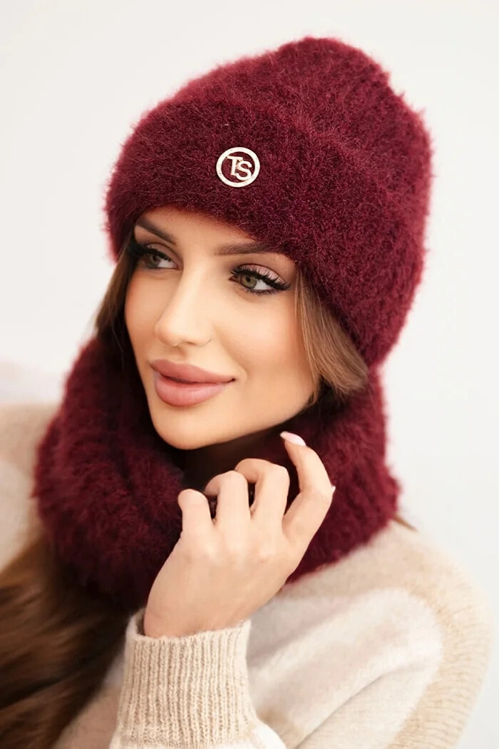 Dámska súprava čiapky a šálu bordová - K-Fashion UNI