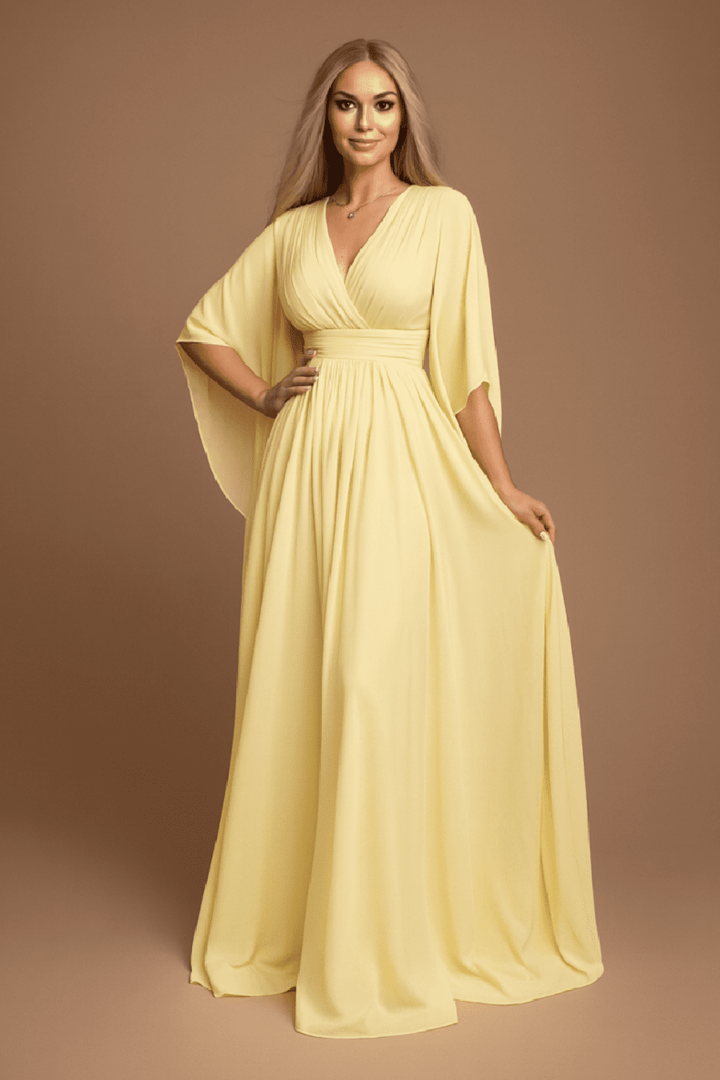 Eva & Lola Žlté šifónové šaty s voľnými rukávmi Veľkosť: S