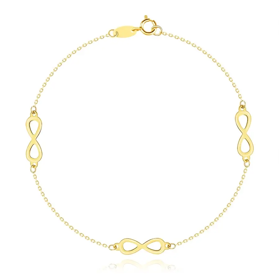 Náramok v žltom zlate 585 - plochý symbol nekonečna, jemná retiazka