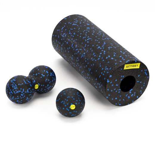 Masážny penový valec/roller + masážna sada - čierno-modrá