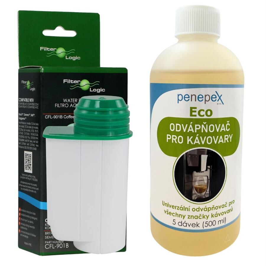 FilterLogic CFL-901B filter do kávovaru (kompatibilný s Brita Intenza TZ70003 Bosch Siemens AEG) + Penepex Eco univerzálny odvápňovač 500 ml