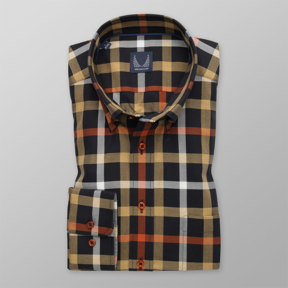 Pánska košeľa klasická čierna s károvaným vzorom 12154