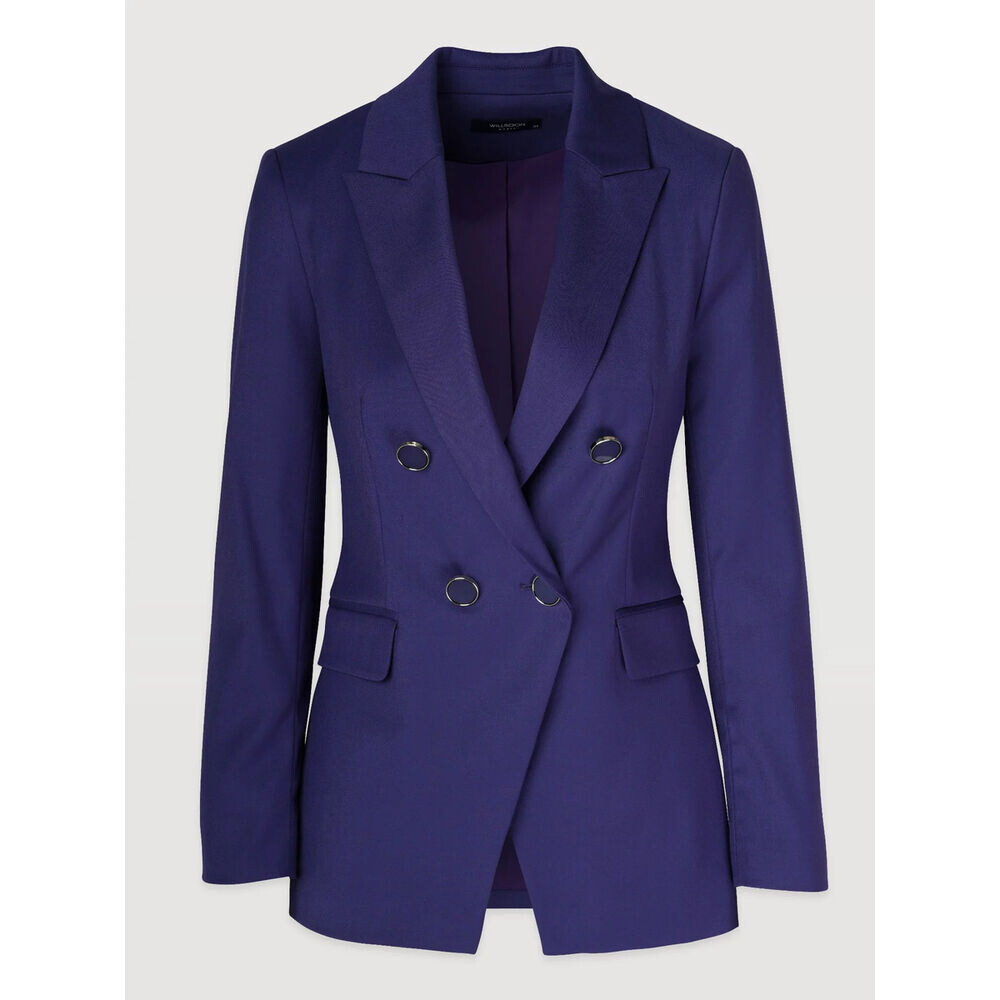 Dámske dvojradové sako modré s hladkým vzorom 19630