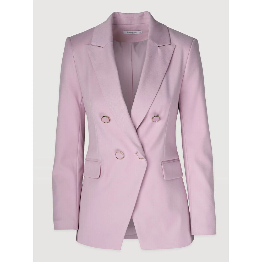 Dámske dvojradové sako svetloružové s hladkým vzorom 19631