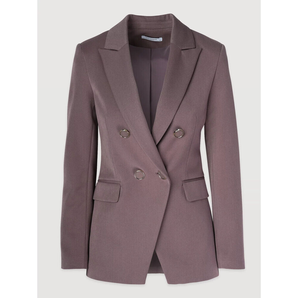 Dámske dvojradové sako béžové s hladkým vzorom 19632