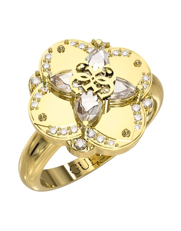 Guess Luxusný pozlátený prsteň s kvetinou Wild Flower JUBR05506JWYG 56 mm