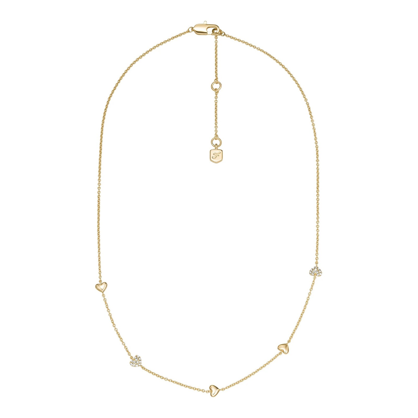 Fossil Jemný pozlátený náhrdelník so srdiečkami JA7298710