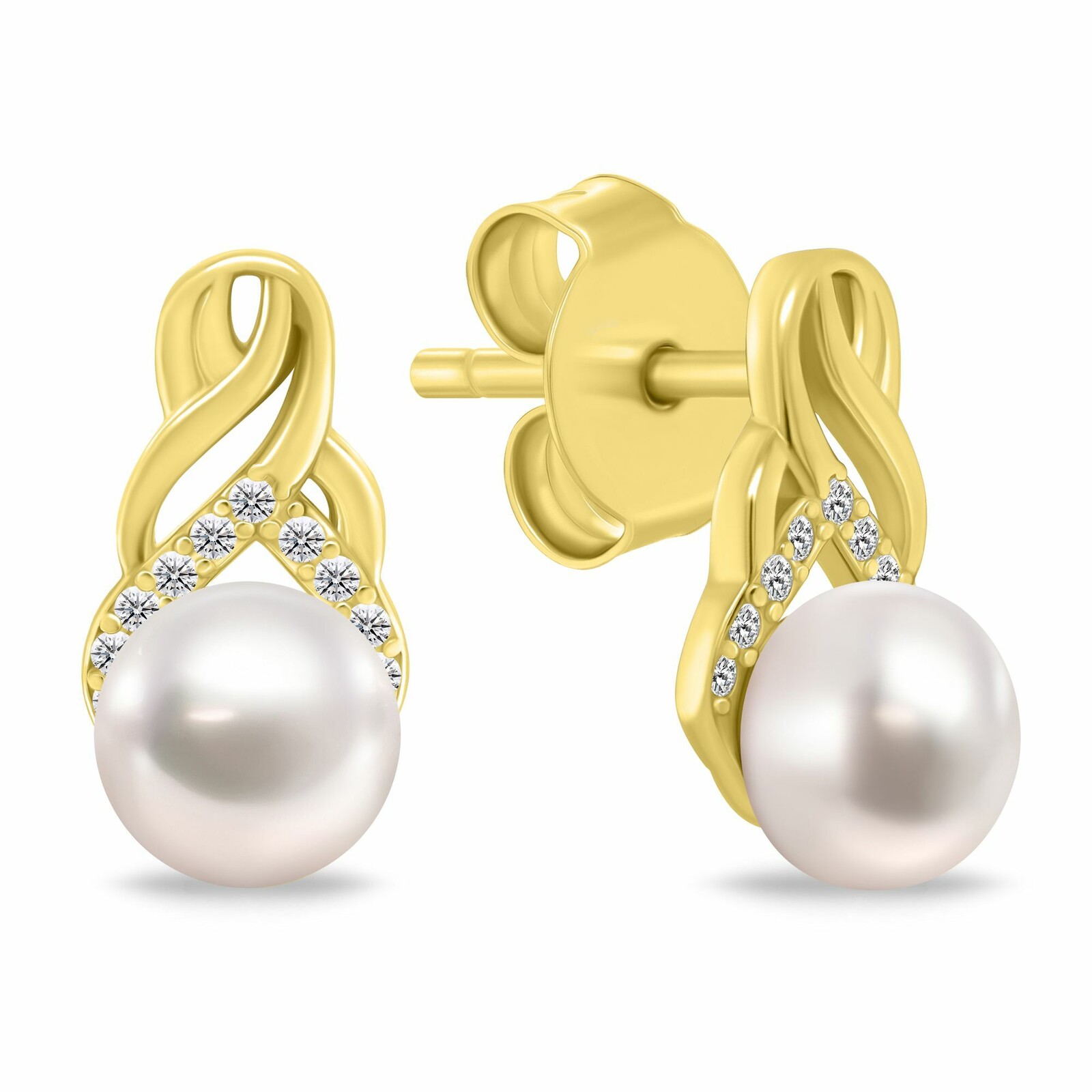 Brilio Silver Elegantné pozlátené náušnice s perlami a zirkónmi EA1248Y