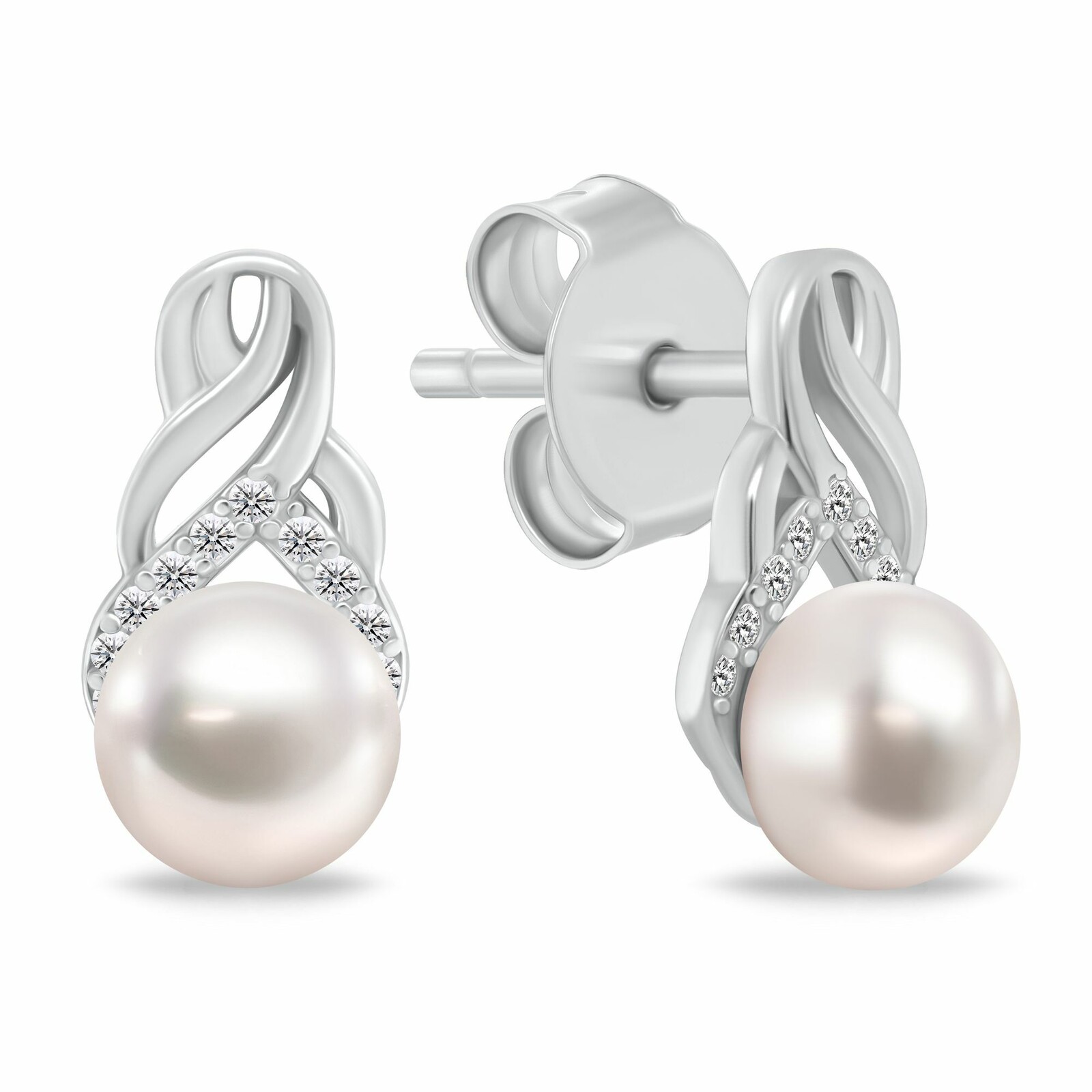 Brilio Silver Elegantné strieborné náušnice s perlami a zirkónmi EA1248W
