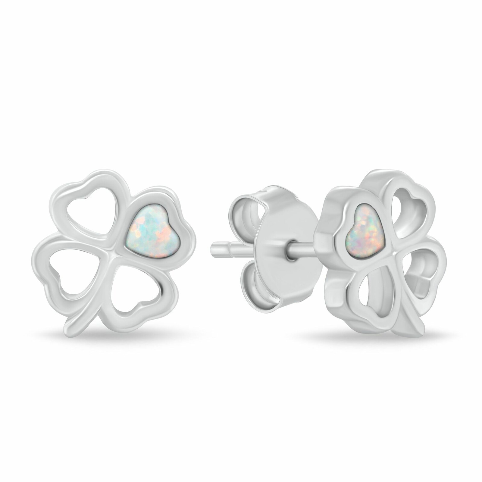 Brilio Silver Strieborné náušnice Štvorlístok s bielym opálom EA1253W