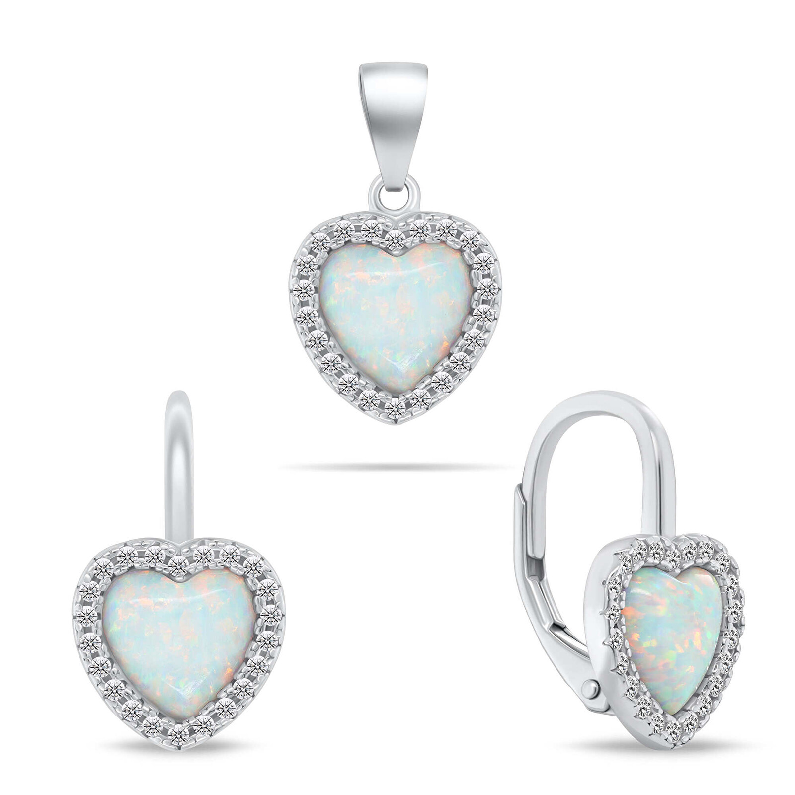 Brilio Silver Elegantný strieborný set s opálmi SET299W (náušnice, prívesok)