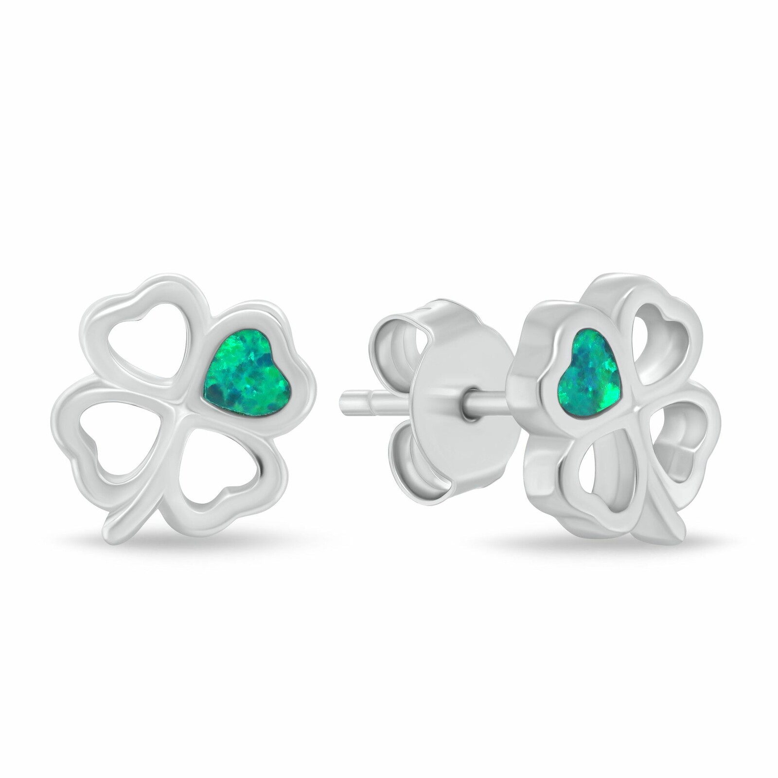 Brilio Silver Strieborné náušnice Štvorlístok so zeleným opálom EA1253WG