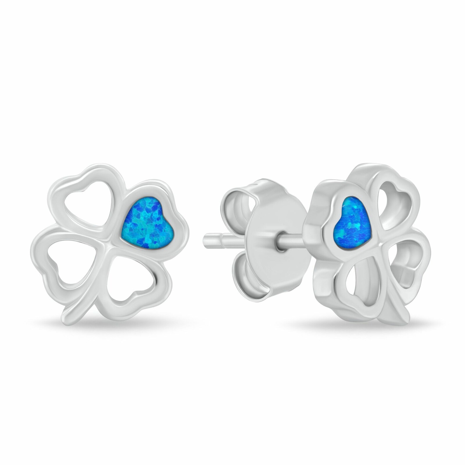 Brilio Silver Strieborné náušnice Štvorlístok s modrým opálom EA1253WB