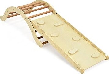 Costway Montessori dřevěná houpačka s prknem a podložkou Natural