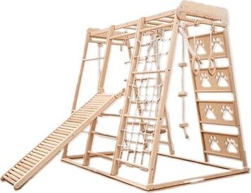 Piccolino Montessori ihrisko 6 v 1 natural s rampou, závesnými prvkami a matracom PREMIUM
