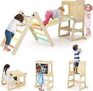 Costway Učící věž a Piklerové trojúhelník - Montessori sada 7v1, pastel