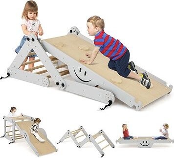 Costway Montessori polohovateľné Piklerovej trojuholníky s doskou na lezenie a hojdačkou Grey