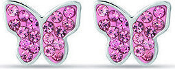LUCA BARRA Dievčenské oceľové náušnice s motýľom a ružovými kryštálmi