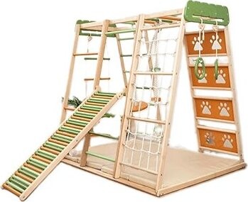 Piccolino Montessori ihrisko 6 v 1 color s rampou, závesnými prvkami a matracom PREMIUM