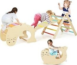 Costway Montessori Piklerovej trojuholníky sada s hojdačkou a šmykľavkou Pastel