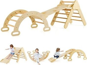 Costway Montessori Piklerovej trojuholník, sada s hojdačkou a šmykľavkou Natural