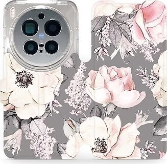 Mobiwear Flip puzdro pre Vivo X300 Pro kvety na sivom