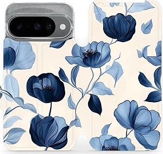 Mobiwear flip knižkové pre Google Pixel 10 – Modré kvety