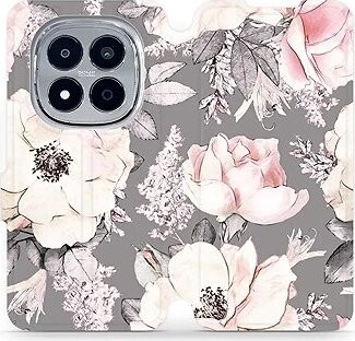 Mobiwear Flip puzdro pre Xiaomi Redmi Note 15 Pro 5G kvety na sivom