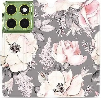 Mobiwear Flip puzdro pre Motorola Moto G06 power kvety na sivom