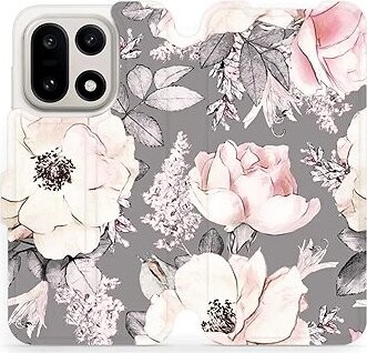 Mobiwear Flip puzdro pre OnePlus 15 kvety na sivom