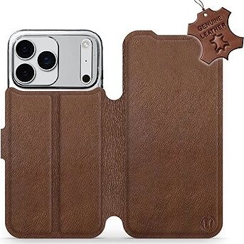 Mobiwear Kožené flip puzdro pre Apple iPhone 17 Pro Max hnedé