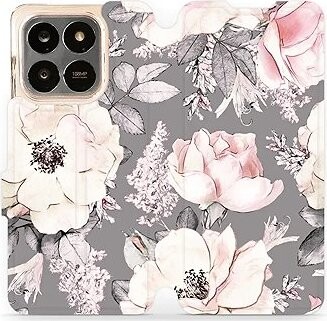 Mobiwear Flip puzdro pre Honor x7d kvety na sivom