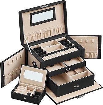 Songmics Šperkovnica so zrkadielkom Trolas čierna