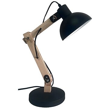 Tesla KATKA retro, E27, kovová/drevená, čierna