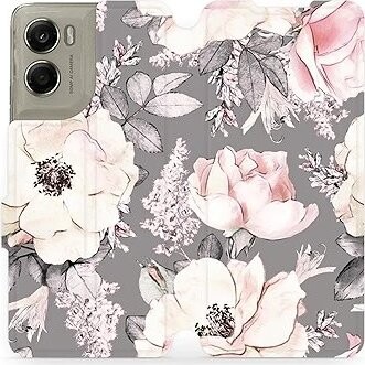 Mobiwear Flip puzdro pre Motorola Edge 70 kvety na sivom