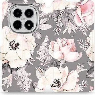 Mobiwear Flip puzdro pre Xiaomi Redmi Note 15 5G kvety na sivom