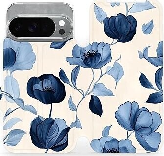 Mobiwear flip knižkové pre Google Pixel 10 Pro – Modré kvety