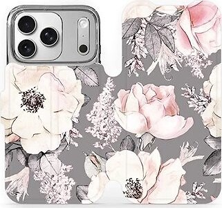 Mobiwear Flip puzdro pre Apple iPhone 17 Pro kvety na sivom