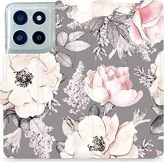 Mobiwear Flip puzdro pre Motorola Moto G56 5G kvety na sivom