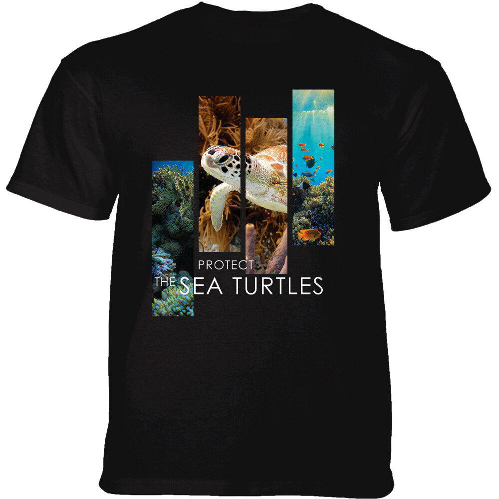 Tričko unisex The Mountain Sea Turtle Split Portrait (korytnačka) - čierne,