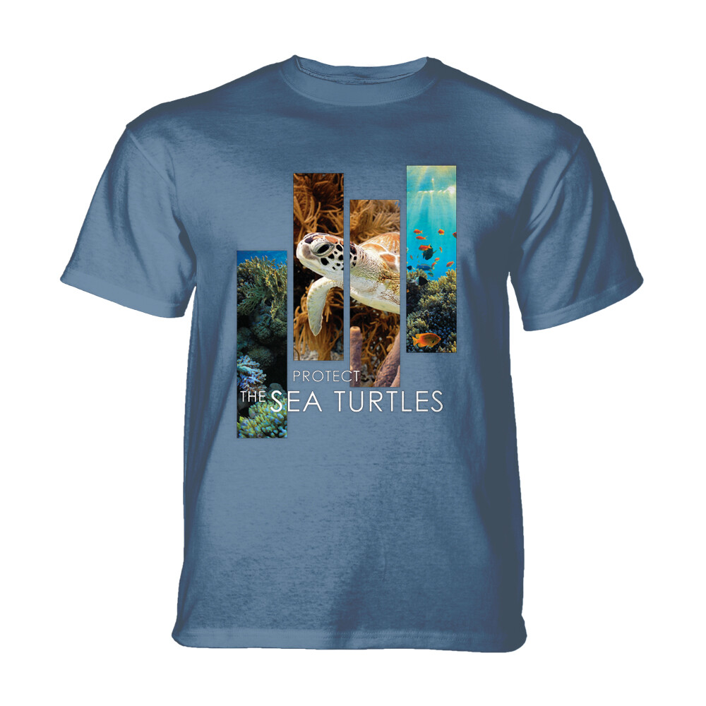Tričko unisex The Mountain Sea Turtle Split Portrait (korytnačka) - modré,