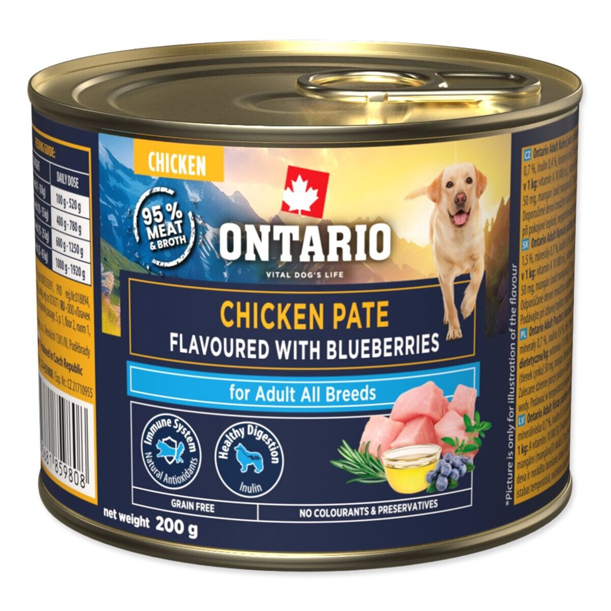 Konzerva Ontario Adult kuřecí pate s příchutí borůvek 200g